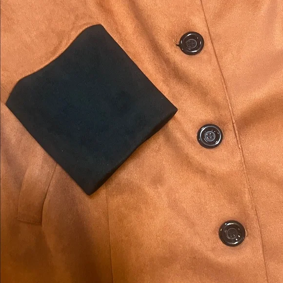 Women’s Suede Trench Coat with Black Trim - Rust - Picture 5 of 5